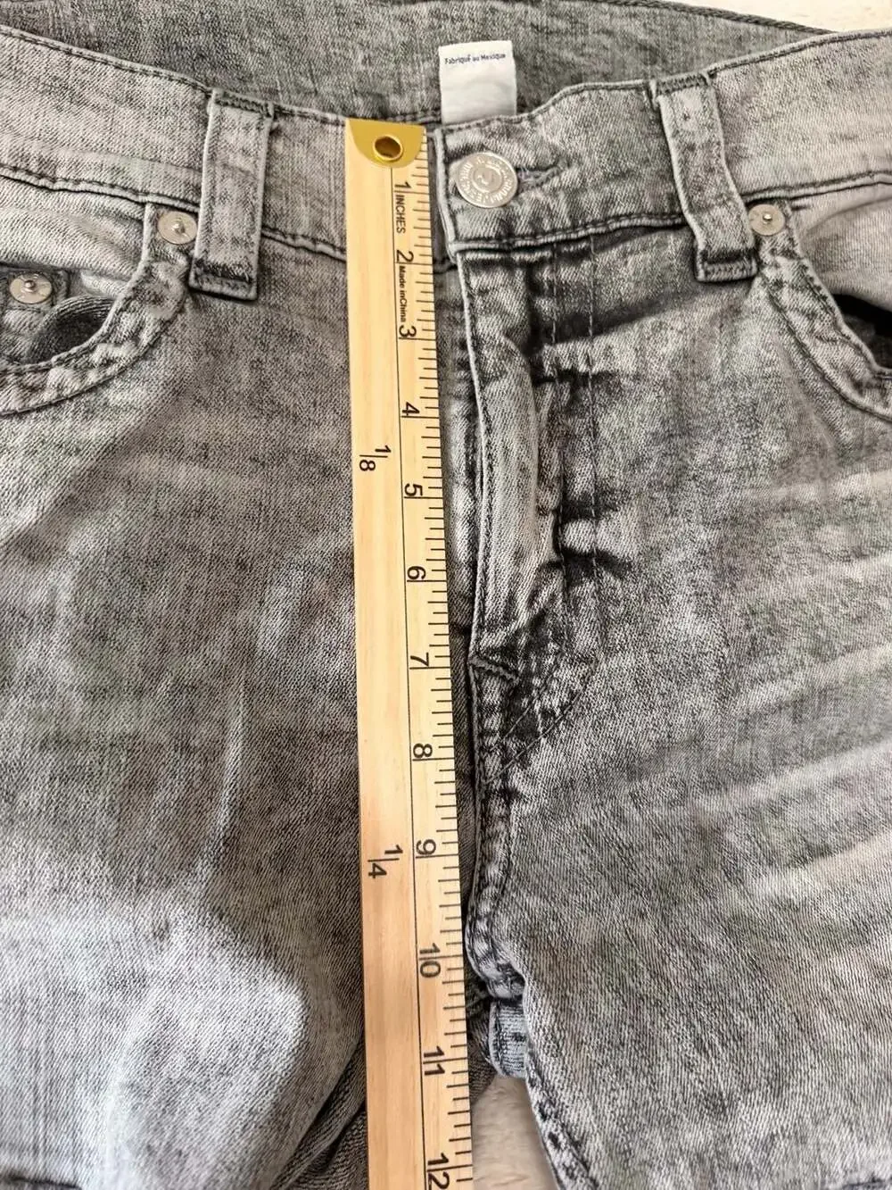 True Religion Slim Runstitch Moto Jeans Grey Acid Wash 36